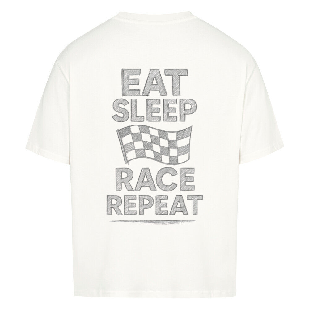 EAT SLEEP RACE REPEAT Backprint Premium Shirt